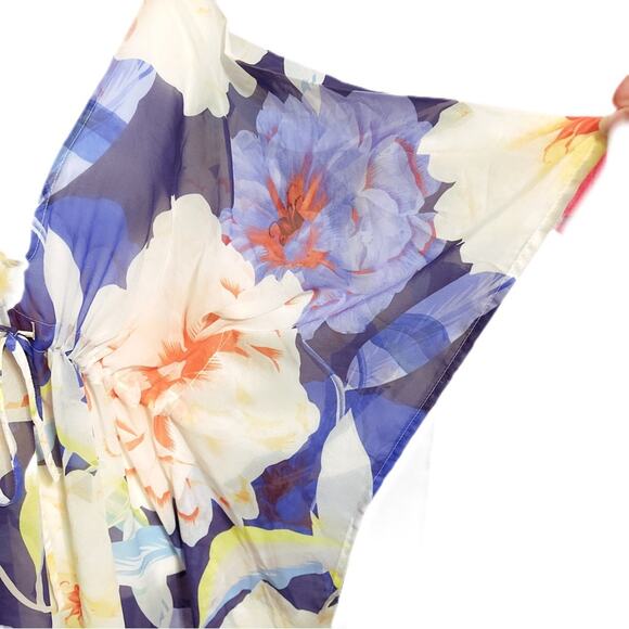 Echo Floral Sheer Swim Coverup Deep V-Neck and Drawstring One Size - Picture 4 of 8
